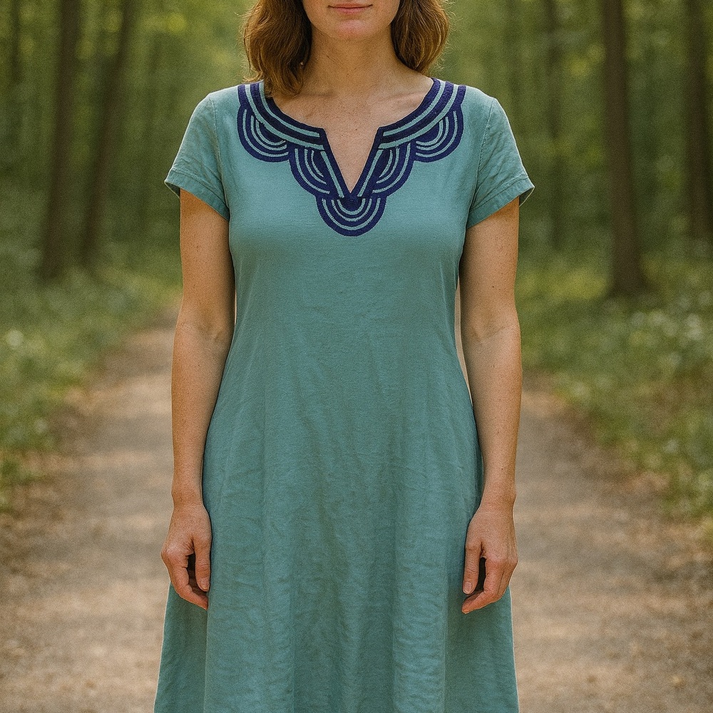 Boden Teal Dress with Navy Accents